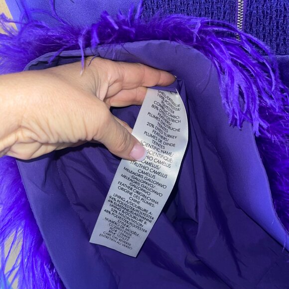 Alice Olivia Womens Dress Size 4 Purple Necole Feather Hem Mini Satin V Neck - Picture 9 of 12